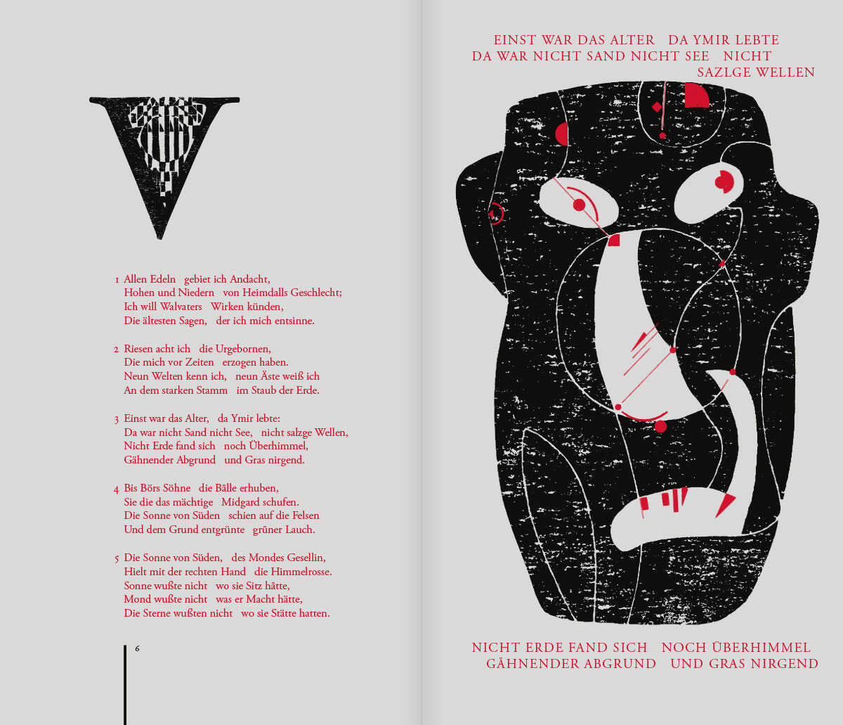 BBuch Völuspa, Die Vision von Anfang und Ende, Seite 6 und 7 mit Illustration